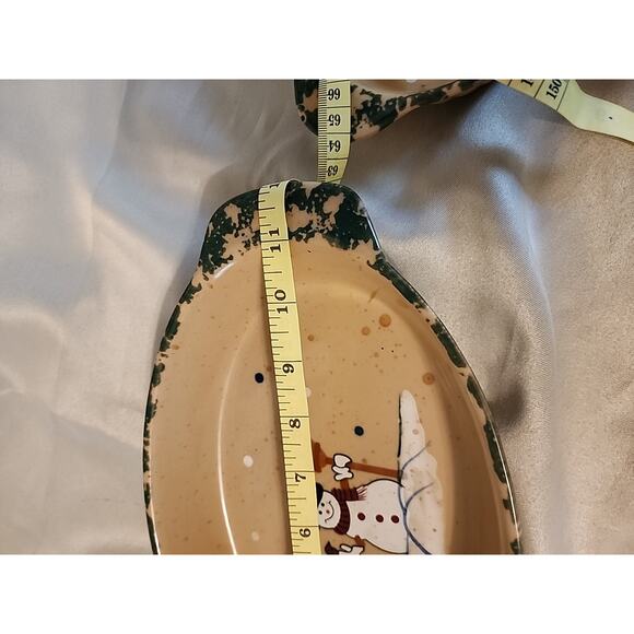 Country Snowman Stoneware Oval Casserole Dish Set Of 2 6” & 10” No Box - Picture 11 of 12
